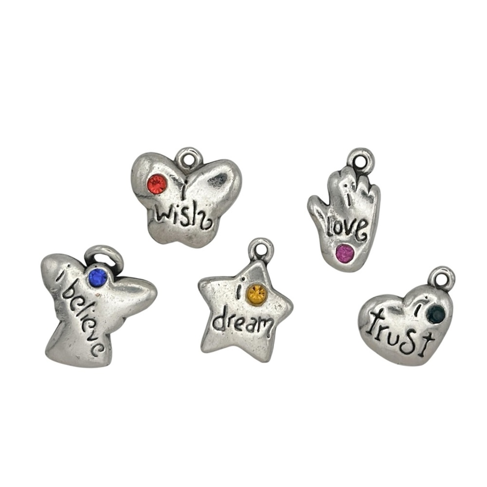 Vintage Style Inspirational Word Charms Lot of 5 Wish Love Dream Believe Trust